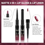 1Pcs 2 in 1 Rose Plum Matte Lip Liner and Liquid Lipstick Stain Makeup Set for women, Rose Long Lasting Smudge Proof Lip Tint Matte Finish Lip Gloss for All-Day Color Hold Easy to Use 28#