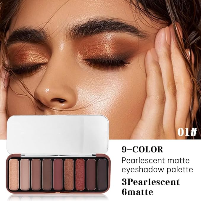 Rosy Brown Eyeshadow Palette for Mature Eyes – 9 Matte & Shimmer Shades in Taupe Nude, Dusty Rose, Copper Rose & Plum Brown, High Pigment & Blendable Daily Natural to Soft Smokey Looks