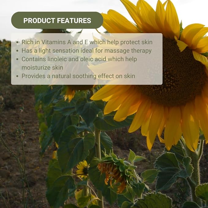 Nature Packaged Sunflower Carrier Oil (16oz) - Direct from EIR Oils' Farmland in the Sunny Fields of Spain - 100% Pure Carrier Oil for Hair, Face, and Skin