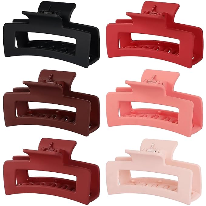 3.5 Inch Medium Hair Claw Clips 6 Pack Hair Clips for Women Square Rectangle Claw for Hair Banana Jaw Clips Hair Accessories for Girls -Red