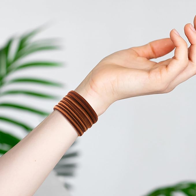 50PCS Thick Hair Ties, Cotton Hair Bands for Thick Curly Heavy Hair, Brown, 2 Inch in Diameter, no Damage, Seamless, Two Color MIXTURE, Lasting Fashion