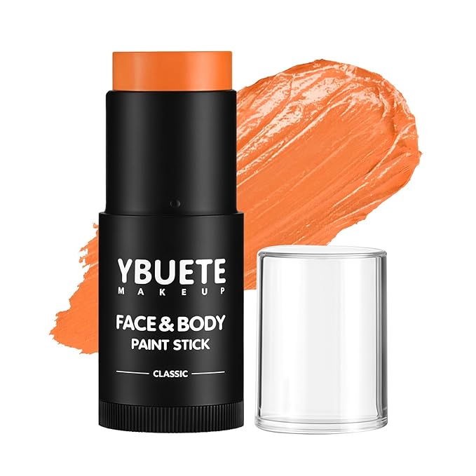 Orange Oil Based Face Body Paint Stick, Non-toxic Full-coverage Face Painting for Cosplay Costumes Halloween Tiger Pumpkin Cheetah Joker Makeup, Waterproof Cream Orange Body Paint for Adults