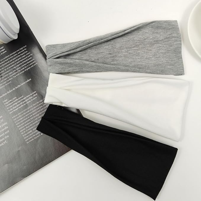 Fashion Headbands For Women Wide Headband Yoga Workout Head Bands Hair Accessories Band Black White Gray 6 Pack