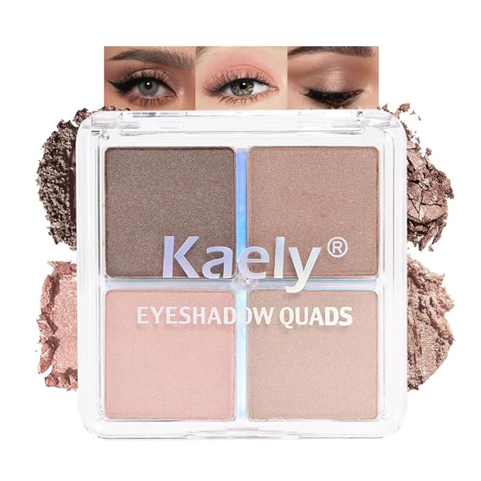 Kaely Powder Eyeshadow Quad, Sheerly Nude Glitter Eyeshadow Palette Makeup, Neutral Eye Shadow Palette for Older Women Pigmented Waterproof, sombras para ojos, Blendable, Cruelty-free, 09