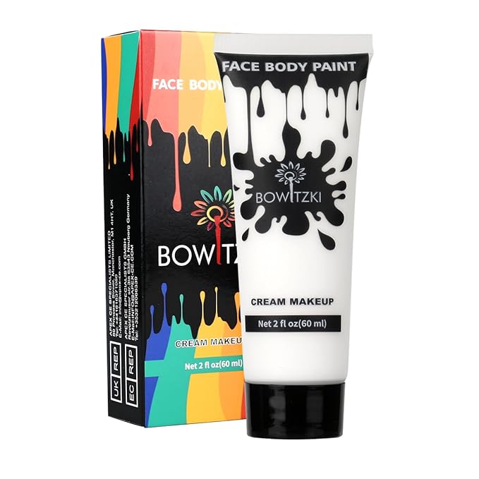 Bowitzki Face and Body Paint 2oz Cream Makeup 60ml Water Based Face Painting Special Effects For Adults Halloween Christmas Party Stage Cosplay (Black+White)