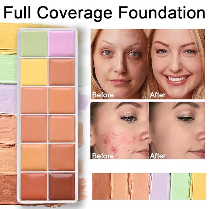 12 Color Correcting Concealer Palette With Concealer Brush, Correcting