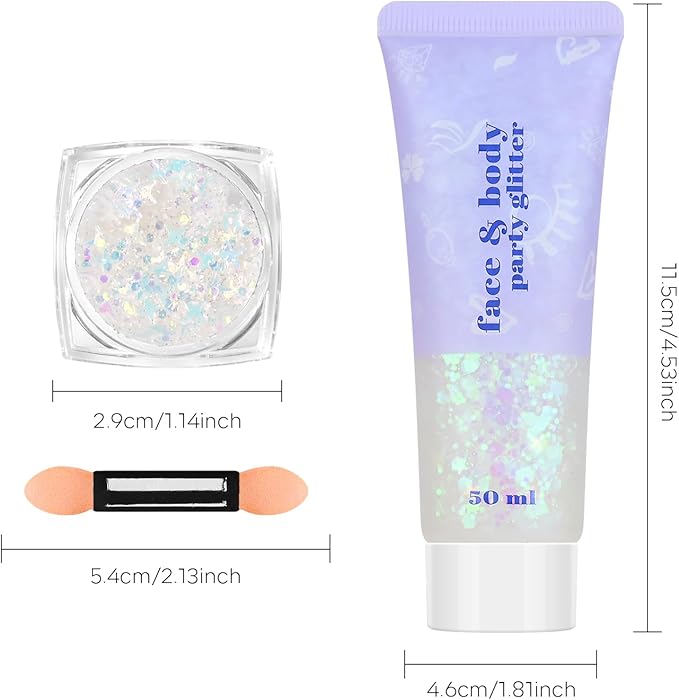 Clear White Face Body Hair Glitter Gel, Party Concerts Face Paint Mermaid Holographic Chunky Festival Rave Accessories Glitter Makeup, 6 Kinds of Sparkling Sequins for Hair Nail Eye Lip Body