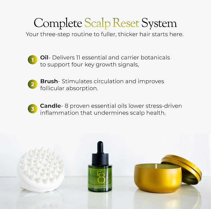 regener8 3-in-1 Hormonal Hair Loss & Thinning Treatment - Scalp Reset System With Multi-Signal Hair Growth Oil, Scalp Massage Brush & Cortisol-Reducing Candle - Complete Hair Revival Bundle for Women