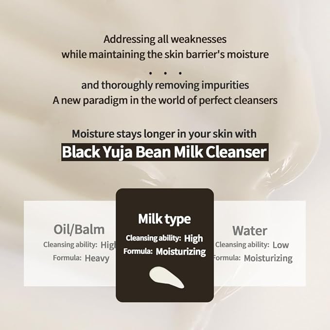 HEVEBLUE Black Yuja Bean Milk Cleanser - Sensitive Skin, Korean Skincare, Vegan, Hypoallergenic, Moisturizing, Hydrating, First Facial Cleansing, Cleansing Milk, K-Beauty, Gentle Face Wash