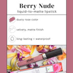 Aromi Matte Liquid Lipstick | Long-Lasting, Dusty Rose Lip Color for Women, Rosy Nude Shade, Vegan, Waterproof, Long Wear (Berry Nude)