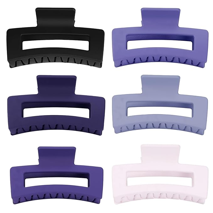 3.5 Inch Medium Hair Claw Clips 6 Pack Hair Clips for Women Square Rectangle Claw for Hair Banana Jaw Clips Hair Accessories for Girls (Purple)