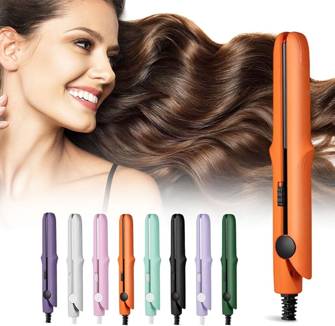 2025 Upgrade 2-in-1 Mini Dual Purpose Curling Wand Flat Iron for Women's Short and All Hair Types (Orange)