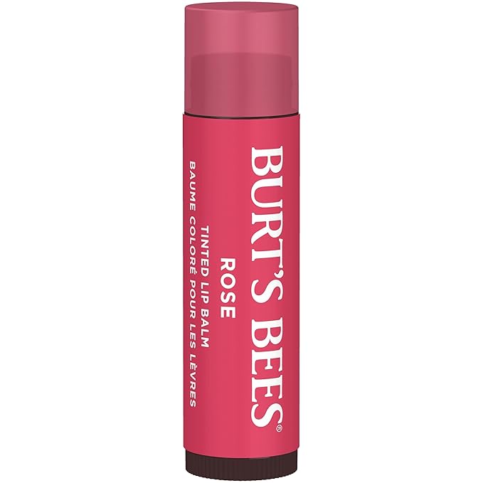 Burt's Bees Lip Tint Balm Stocking Stuffers Gifts, Long Lasting 2 in 1 Duo Tinted Balm Formula, Color Infused with Hydrating Shea Butter for a Natural Looking Buildable Finish, Petal Rose (2-Pack)