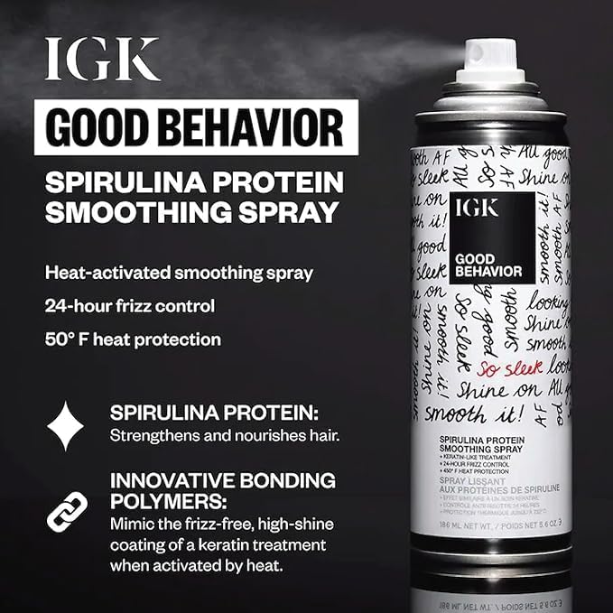 IGK Hair Treatment Set of 2 | Antisocial Mask + Good Behavior Spray | Overnight Bond-Building | Keratin Like Smoothing | Full Size Set