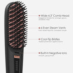 Tome Steam Hair Straightener Brush, 3-in-1 Ionic Straightening Comb with 2 Steam Levels, 3 Heat Settings (356°F–428°F), Dual Voltage 110-240V, Anti-Scald Design for Frizzy & Curly Hair Color Black
