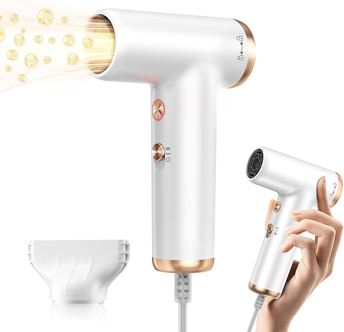 Mini Hair Dryer, 4-Temp High Speed Ionic Hair Dryer, 2-Speed Lightweight Portable Small Hair Dryers, 110,000 RPM Hair Blow Dryer Travel Blow Dryer with Self-Cleaning Styler & Advanced Protection