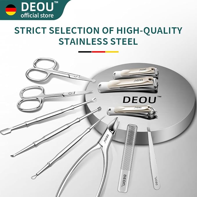 DEOU Kit Grooming Nail Clippers Set 11 in 1 Stainless Steel Professional Manicure Kit Nail Clippers Set for Women, 11pcs Luxurious Personal Care Manicure Nail Gift Set for Travel or Home