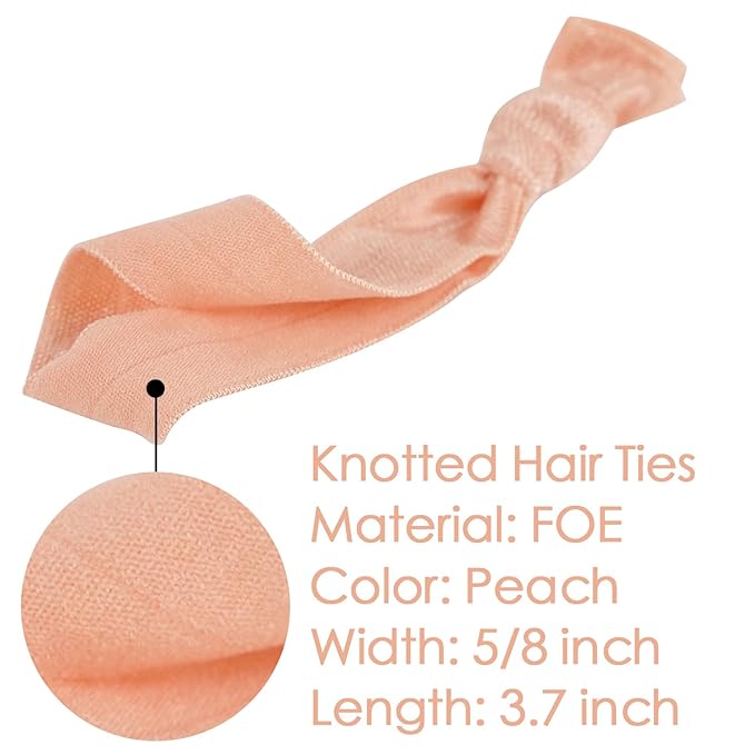 MEEDEE 100 Pack Peach Hair Ties For Women No Crease Soft Elastic Ribbon No Damage Peach Hair Ties Knotted Ouchless Hair Ribbon Yoga Hair Ribbons Elastic Bracelets