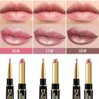 evpct 3Pcs Light Pink Nude Brown Metallic Shine Shimmer Lip Liner and Lipstick Combo Set Kit for Women, Lightweight Hydrating Formula High Impact Full Coverage Lipstick and Lip Liner Makeup Gloss