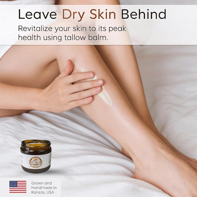 Grass Fed Beef Tallow Balm - 8 oz - Made in USA - Organic Grass Fed and Finished - Moisturizing Skin Care Tea Tree