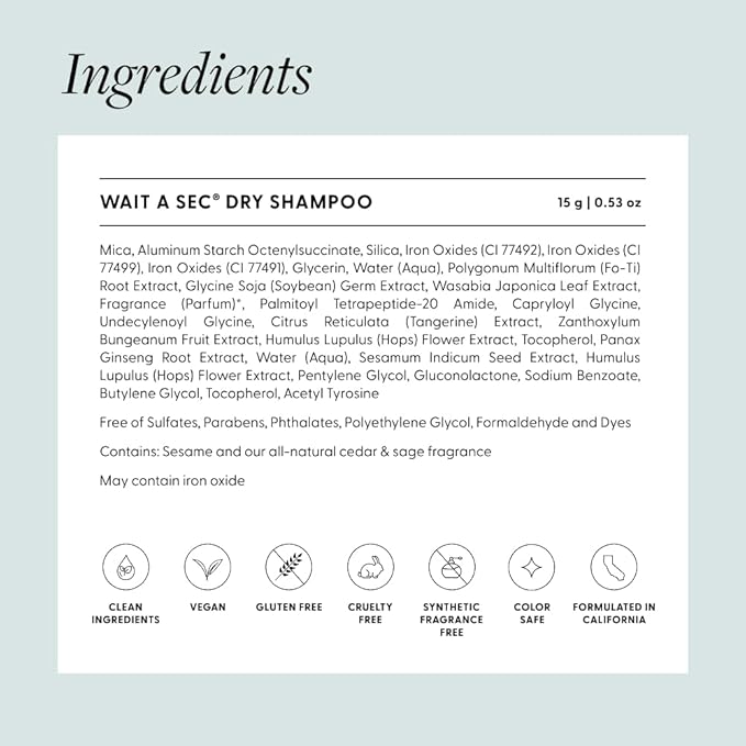 Arey Wait A Sec™ Dry Shampoo | Absorbs Oil & Adds Volume + Reduce the Signs of Aging Hair with Science-Backed Formula to Preserve Pigment | Non Aerosol Tinted Powder | Vegan, Cruelty-Free (0.53 oz)