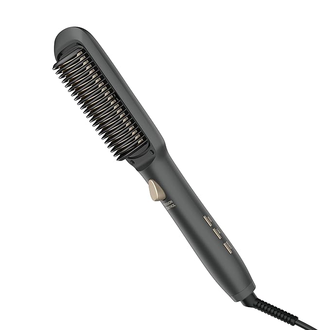 Infiniti PRO CONAIR Tension Control Straightening Brush, Heated Hair Brush with Tension Control Holds Hair in Place, Ionic Technology Adds Shine and Reduces Frizz, Gray