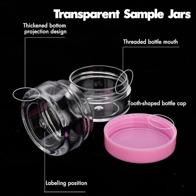 3 Gram Mini Sample Jars with Lids - 100 Count, Empty Lip Balm Containers, Makeup Travel Containers with Labels, Mini Disposable Spatulas