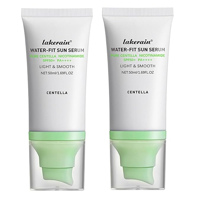 2PCS Centella Sunscreen SPF 50,Face Sun Screen Long-Lasting Protection,Madagascar Sunscreen,NO White Cast - Dry Oily Skincare,Moisturizing Non-Sticky Centella Water-Fit Sun Serum for All Skin. (Green)