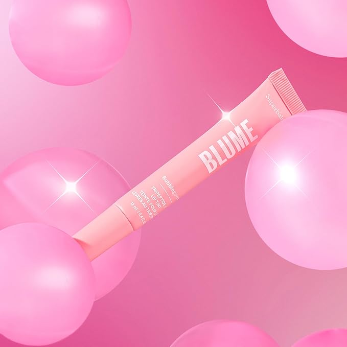 Blume Tri-Peptide Bubblegum Pink Tinted Lip Balm - Superbalm Lip Moisturizer with Shea Butter and Squalane to Deeply Hydrate & Heal Dry, Cracked Lips - Cruelty Free & Vegan Lip Plumper (0.4 Fl Oz)
