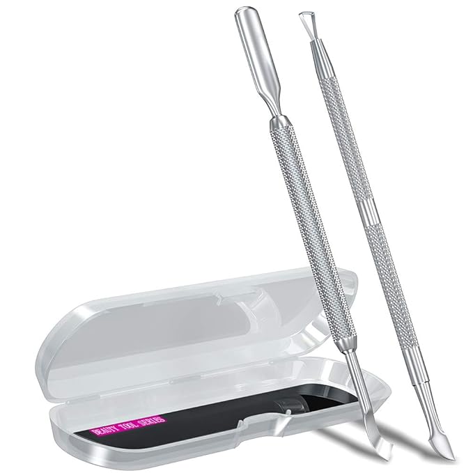 2PCS Metal Silver Cuticle Pusher and Scraper, Nail Trimmer Cutter Stainless Steel Gel Scraper Tool, Nail Polish Remover Peeler Durable Salon Manicure Pedicure Cleaner for Fingernail and Toenail