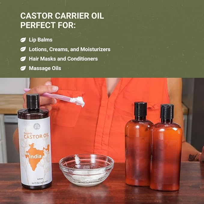 Organic Castor Oil Direct From India - Cold Pressed Castor Oil For Face, Hair Growth, Eyelash Serum, Eyebrow - Skin and Face Moisturizer and Detox - Hexane Free 1 Gallon
