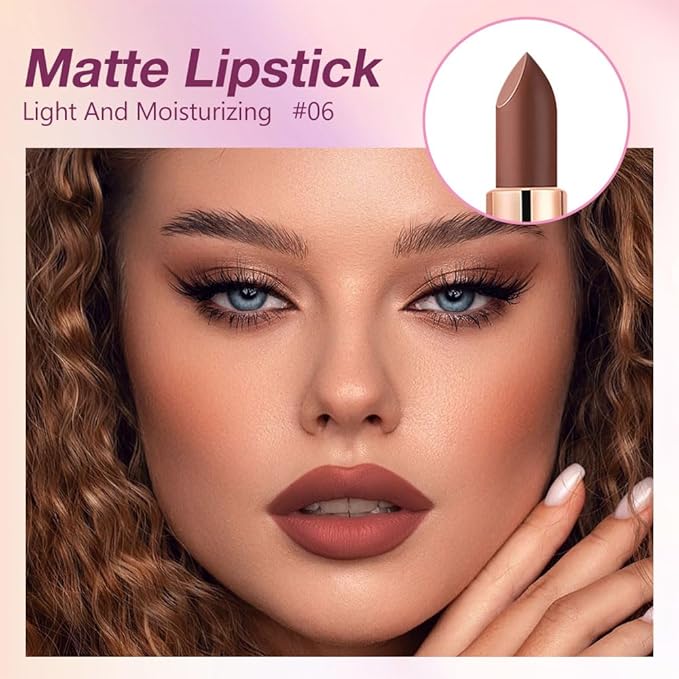 evpct Nude Brown Matte Creamy Lipstick for Women, Long Lasting Waterproof Velvet Lipstick, Lip Stick Crayon Buildable Blendable Creamy Color, Longwear Lip Makeup Cruelty-free 24 hours original, 06