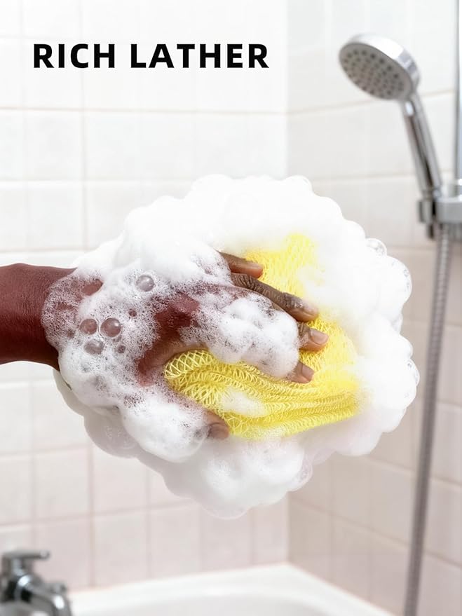 2Pcs African Net Sponge Authentic with Knots - Exfoliating Body Scrubber for All Skin Types, African Bath Sponge, Wash Cloth, Gentle Exfoliation Shower Rag for Women Daily Use