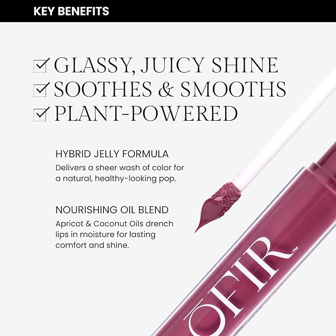 OFIR Hue Hydrator Sheer Lip Jelly | Luminous Gloss Shine Formula With Apricot Oil, Coconut Oil, Vitamin E for Subtle Color | Vegan, Cruelty Free Hydrating lip Balm | Poppy - Dusty Rose, 0.135 Fl oz