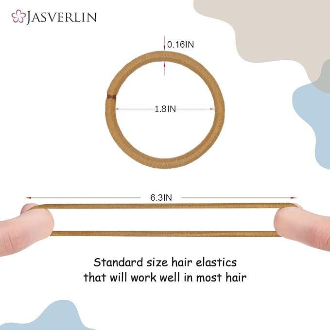 No Metal Hair Ties Brown Elastics Nylon for Women Girls Large Thick Fine Beauty Hair Ties Ponytail Holder Snag Free No Damage No Breakage 4mm 50 pcs JASVERLIN (Light Ash brown)