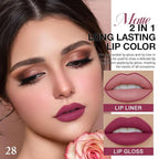 evpct 1Pcs Rose Plum Neutral Matte Lip Liner and Liquid Lipstick Stain Makeup Set for women, Rose Long Lasting Smudge Proof Lipstick labiales matte mate larga duracion listip 24 hours originales, 28#