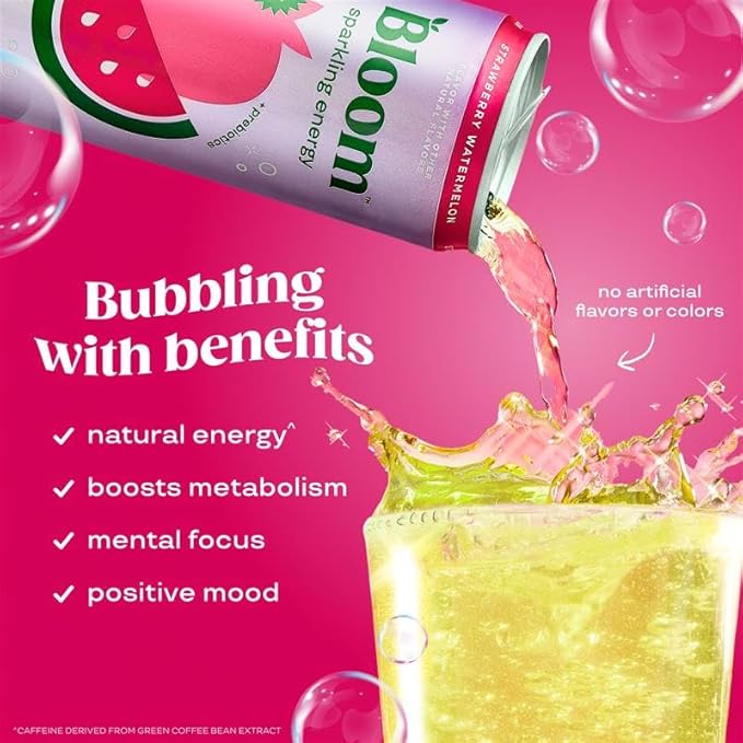 Bloom Nutrition Sparkling Energy Drink - Apple/ Glacier Variety Pack - Natural Caffeine, Zero Sugar, 180mg Caffeine - Antioxidant-Rich with Green Coffee Bean, Green Tea Extract, Prebiotics - 12oz 12 Pack