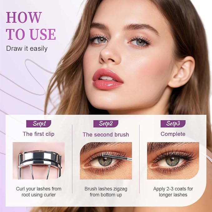 Iron Wand Mascara, Waterproof Metal Wand Mascara Volume and Length, Brushless Mascaras for Long-lasting No Clumping 3D Curling Eyelash (Brown)