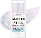 DAGEDA Sparkling Pink Body Glitter Stick,Sparkly Face Glitter Makeup,Holographic Hair Glitters Mermaid Makeup Rave Outfits for Women, Shimmer Face Paint Stick Singer Concert Accessories