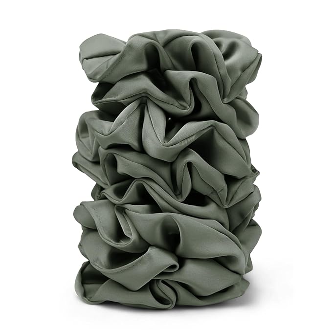 Satin Scrunchies for Women – 8PCS Green Silk Hair Ties – No Crease, Frizz-Free, Gentle Elastic Hair Bands for Thick & Thin Hair, Soft & Stylish Hair Accessories Gifts