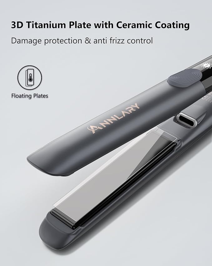 Hair Straightener 1 Inch Flat Iron and Curler 2 in 1 Titanium Ceramic Ionic Dual Voltage Straightener with Heat-Resistant Silicone, for Less Frizz, Shinier & Smoother