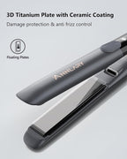 Hair Straightener 1 Inch Flat Iron and Curler 2 in 1 Titanium Ceramic Ionic Dual Voltage Straightener with Heat-Resistant Silicone, for Less Frizz, Shinier & Smoother