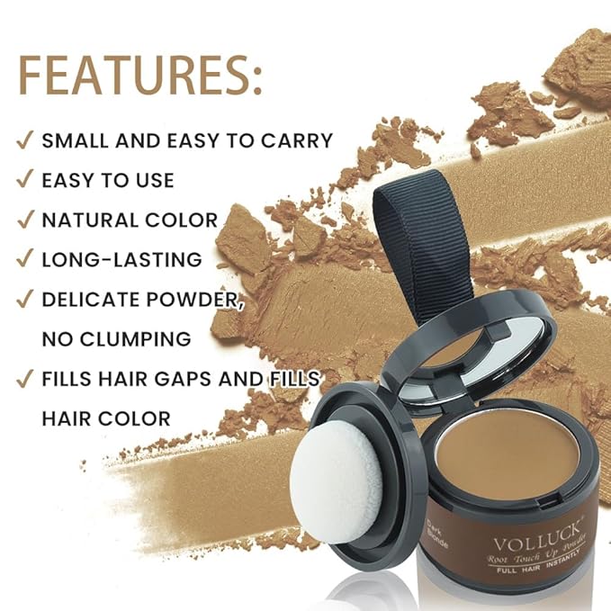 VOLLUCK Root Touch up Powder, Instant Hairline Powder for Thinning Areas and Gray Hair Coverage, Natural and Non-greasy Root Cover up for Women and Men (Dark Blonde, 0.14 Ounce)