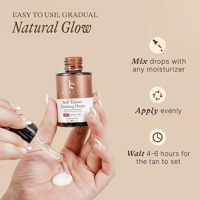 Self Tanning Drops for Face - USA Made with Organic & Natural Ingredients, Bronzing Face Tanning Drops with Aloe Vera, Non Toxic Self Tanner for Sunless Fake Tan & Natural Glow, Cruelty & Toxin Free