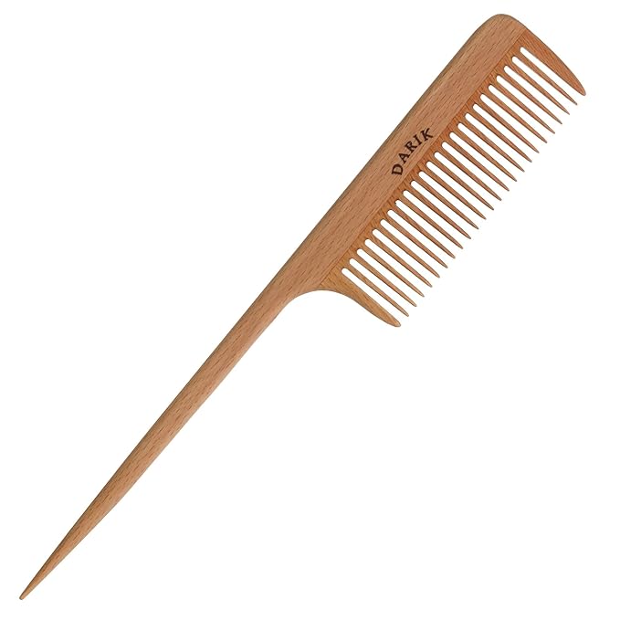 Wide Tooth Wooden Comb Handmade - Natural Vintage Style Wide Tooth Comb for Curls Gentle Styling - Anti-Static Wood Hair Combs For Women Detangling (Fine Tooth Tail Comb)