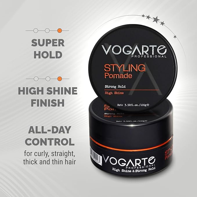 Hair Styling Pomade for Men, Strong Hold with Medium Shine, Water-Based Hair Wax, Classic Gentleman Grooming Product, Flexible All-Day Hold, Easy Rinse, 3.52 oz