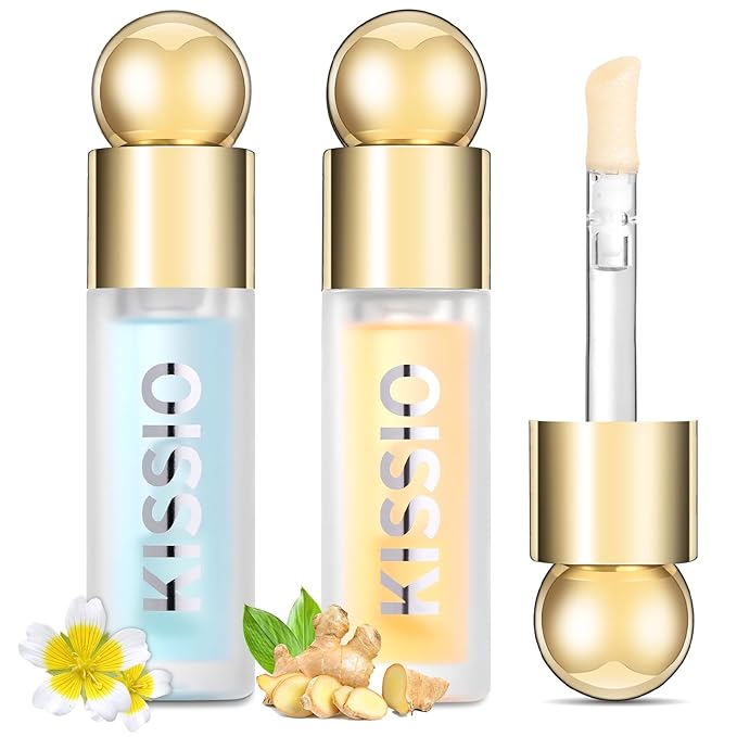 KISSIO Plumping Lip Gloss,Plumping,Moisturize and Elasticity,Lip Plumper and Lip Care for Day and Night Use,with Ginger,Peppermint and Jojoba Oil,Clear,10 ml