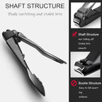 Nail Clippers for Men with Catcher, Heavy Duty Razor-Sharp Self-Collecting Nail Cutter, Ergonomic Lever for Fingernails & Toenails, Ideal Gift for Men & Grooming Gifts (Black)