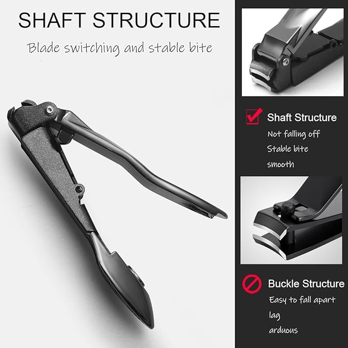 Nail Clippers for Men with Catcher, Heavy Duty Razor-Sharp Self-Collecting Nail Cutter, Ergonomic Lever for Fingernails & Toenails, Ideal Gift for Men & Grooming Gifts (Black)