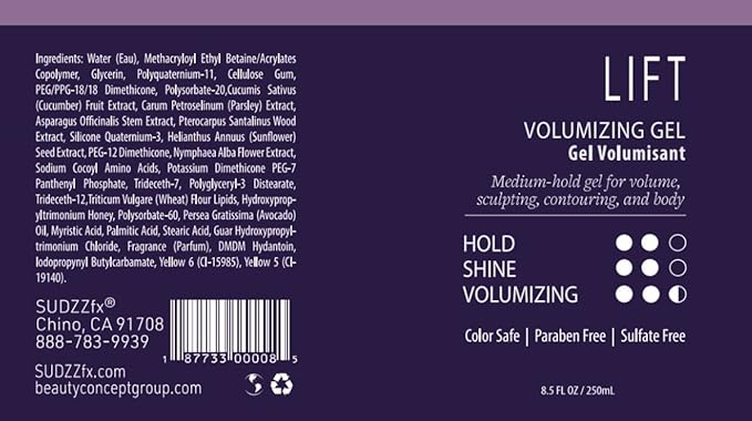 SUDZZFX LIFT Volumizing Gel, 8.5 Fl Oz (Formerly Zephyr) – Spray for Fine Hair Shine & Medium Hold – Thickening Formula for Men & Women